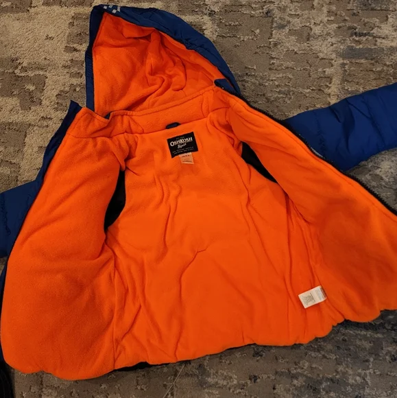NWT Oshkosh 2-Piece Snowsuit Set Fleece Lined Blue Grey Coat Navy Bib M 5-6